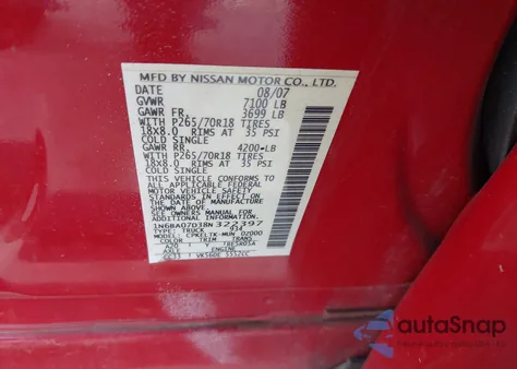 2008 Nissan Titan Se из США, поврежденный, VIN 1N6BA07D38N322397